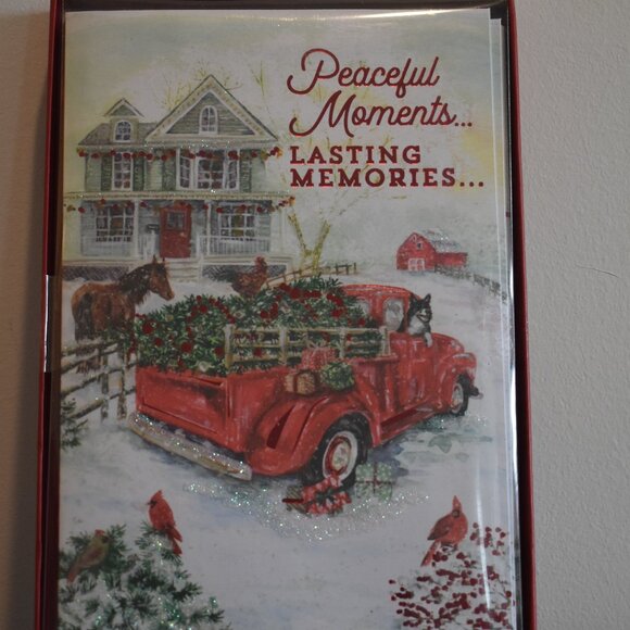 The Unbranded Brand Other - Horse & Red Truck Themed Christmas Greeting Card 10 Pack 5.4 x 8.25